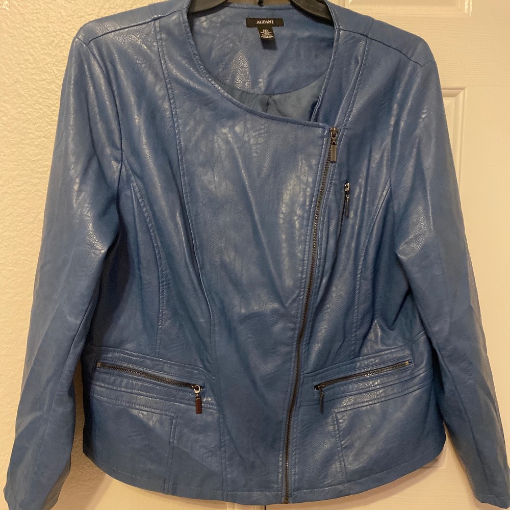 Alfani Women's Faux Leather Moto Jacket in Blue RN# 94393 - size XXL